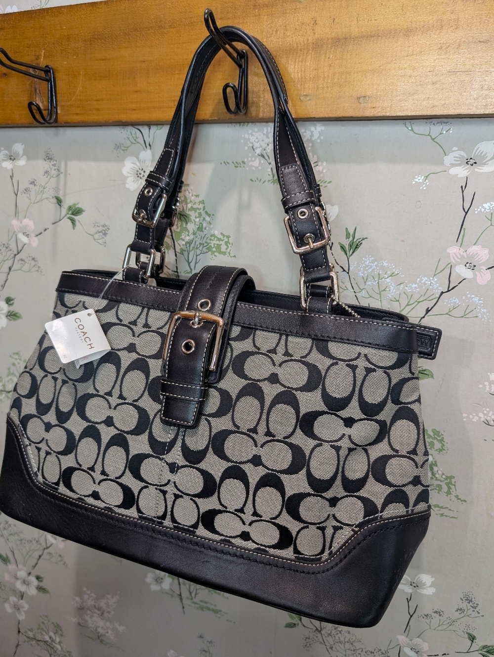 Vintage coach black and gray Hampton tote bag signature jacquard NWT - Picture 3 of 13